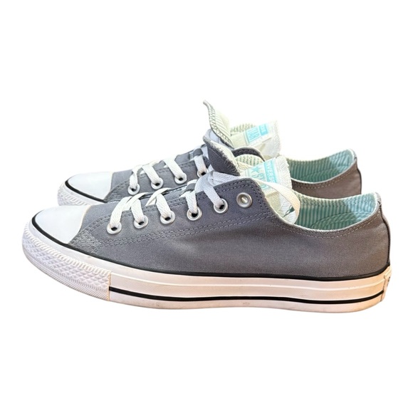 Converse Chuck Taylor Double Tongue Low Top Grey & Aqua Stripe Women’s Size 10 - Picture 3 of 9